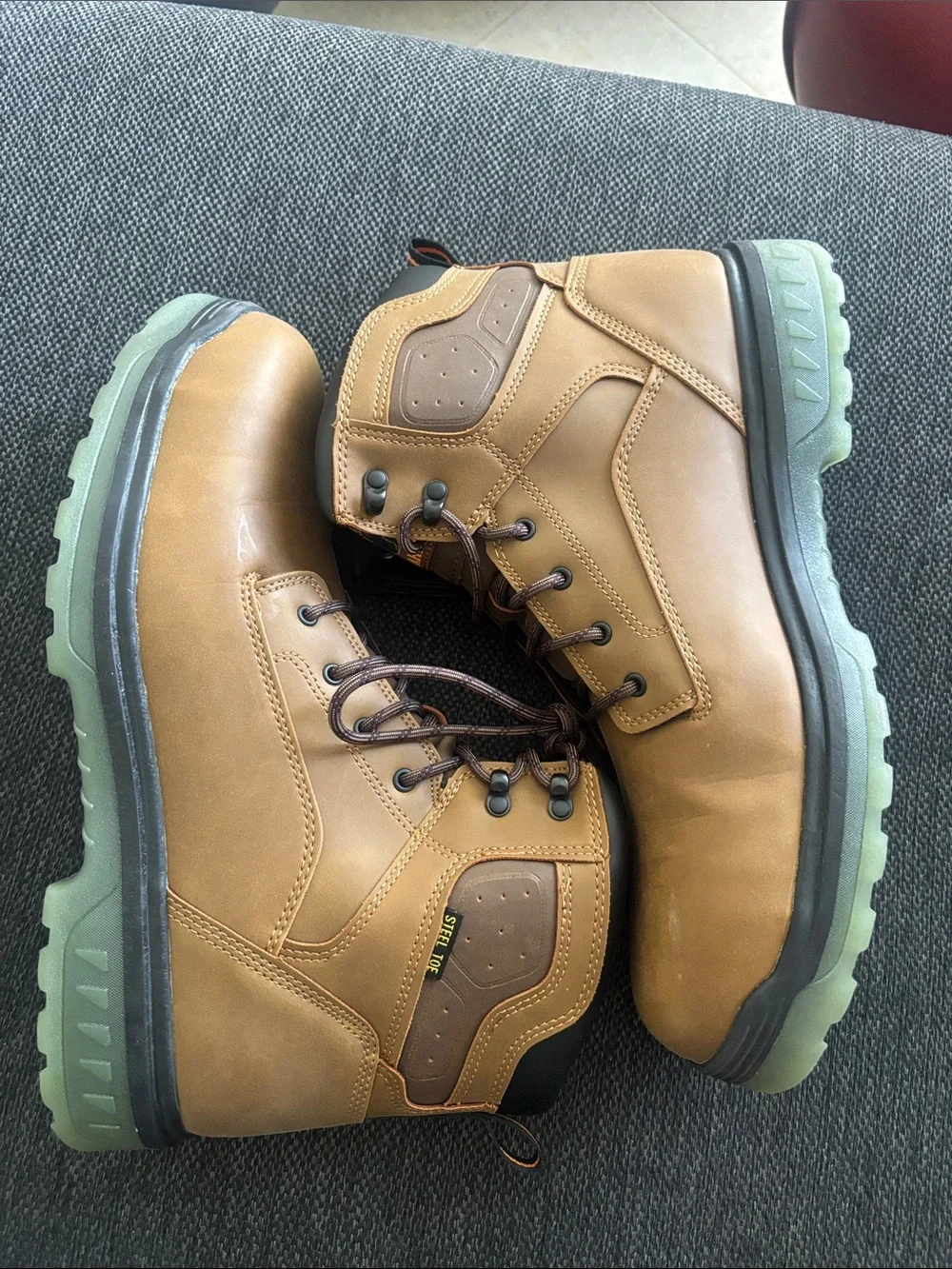 Brahma Tan Work Boots with Green Outsole